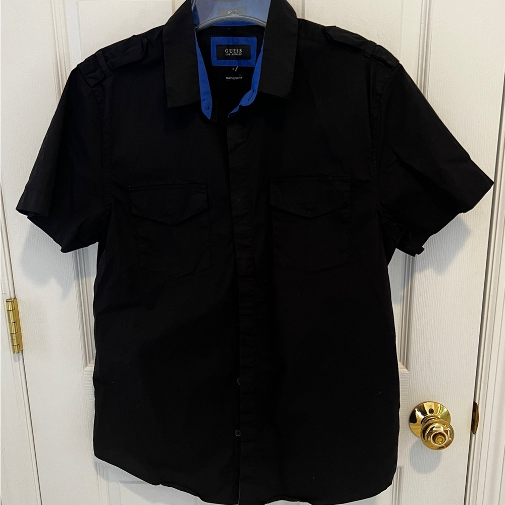 Men’s GUESS Los Angeles Size L Smart Slim Fit Black with royal blue accents